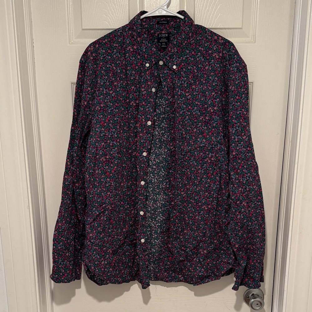 J. Crew Men’s Floral Button Down Shirt - Black and Pink -- XXL